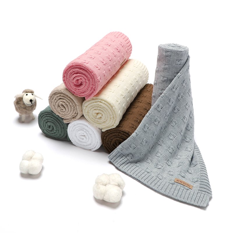 Solid Cotton Yarn Baby Knitted Blanket Mimixiong