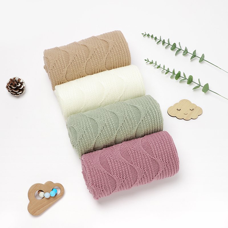 Knit Stroller Solid Yarn Swaddle Towel Blanket Mimixiong