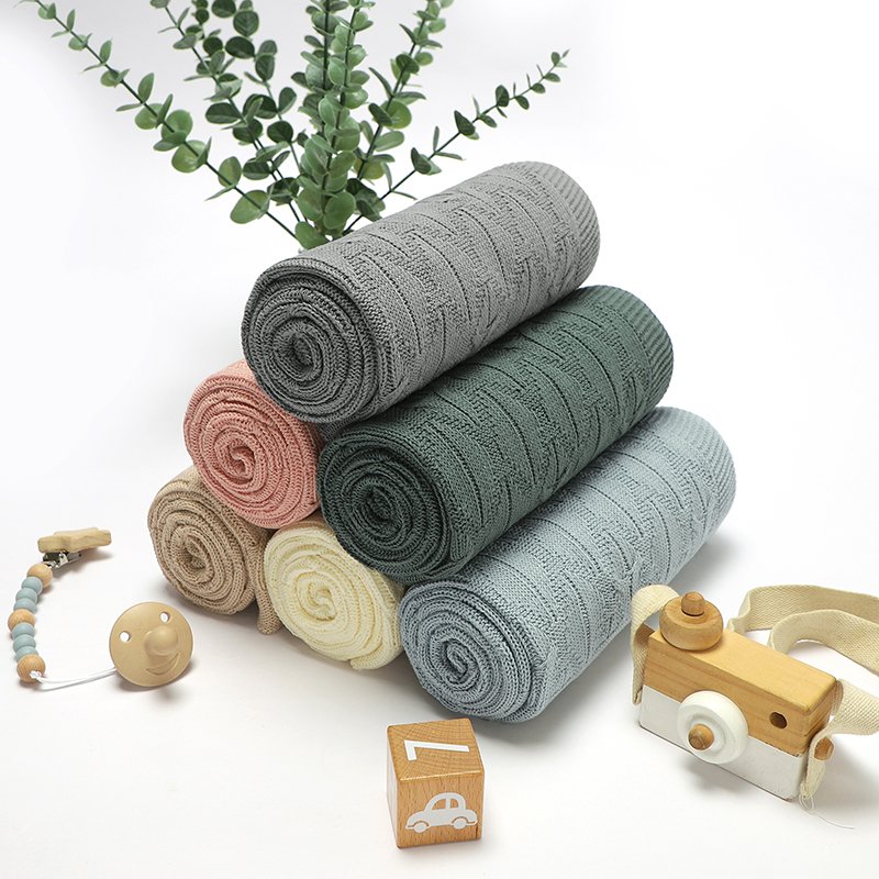 Cotton Plain Color Baby Knitted Swaddle Blanket Mimixiong