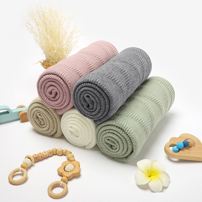 Knitted Newborn Stroller Wrap Swaddle Blankets Mimixiong