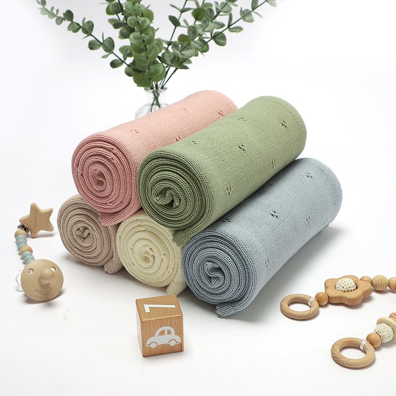 Cotton Blankets Knitted Baby Swaddle Wrap Mimixiong