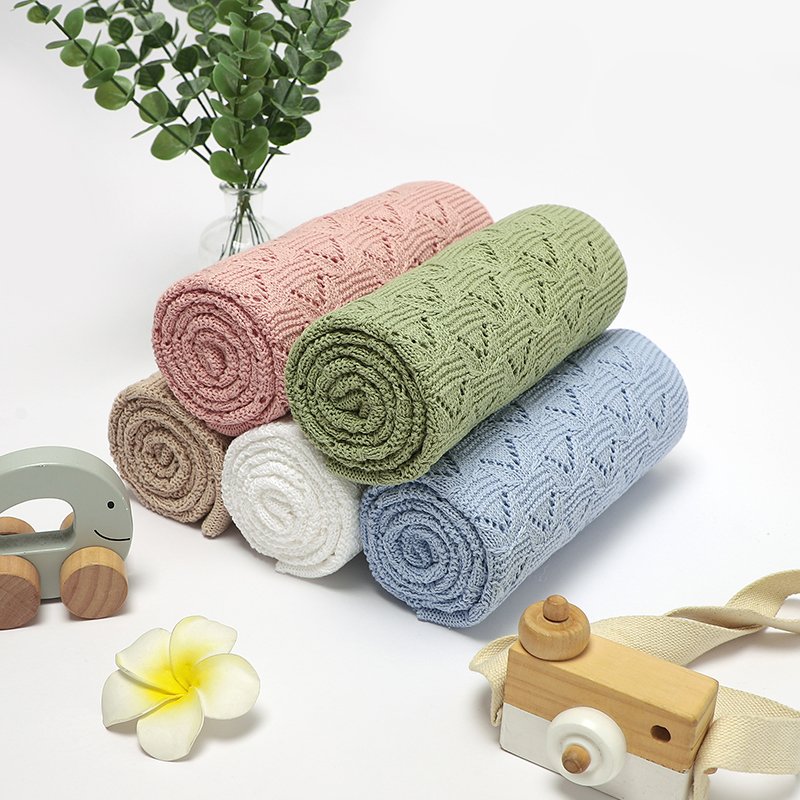 Cotton Solid Color Hollow Out Baby Swaddle Blanket Mimixiong