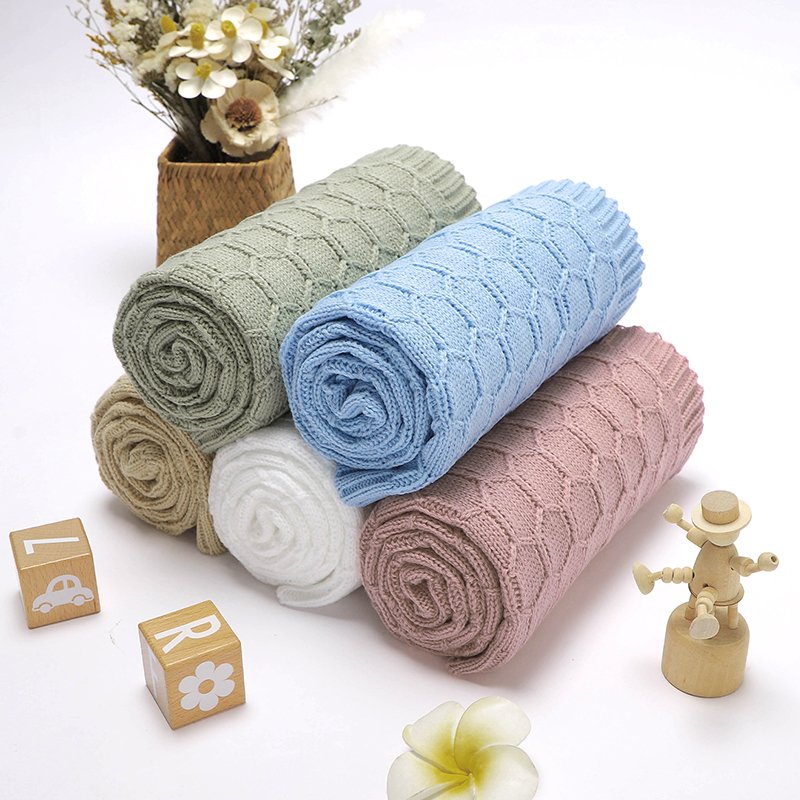 Solid Knit 100% Acrylic Newborn Baby Blanket Mimixiong