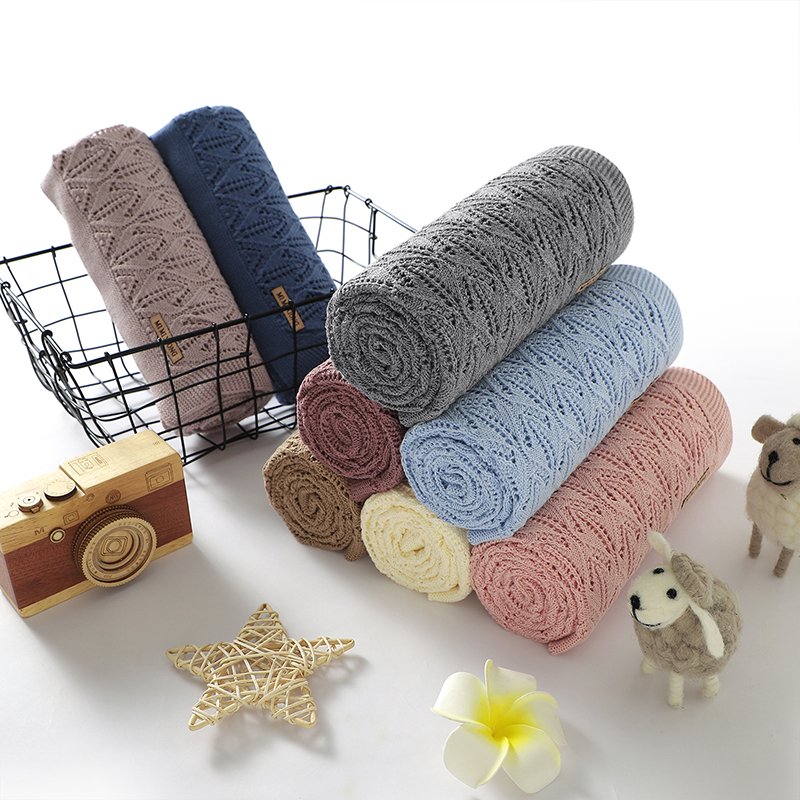 Solid Color Baby Knitted Swaddle Blankets Mimixiong