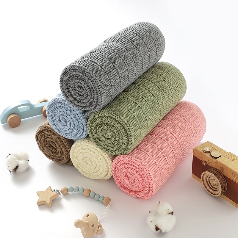 Solid Color Striped Knitted Baby Bedding Blanket Mimixiong
