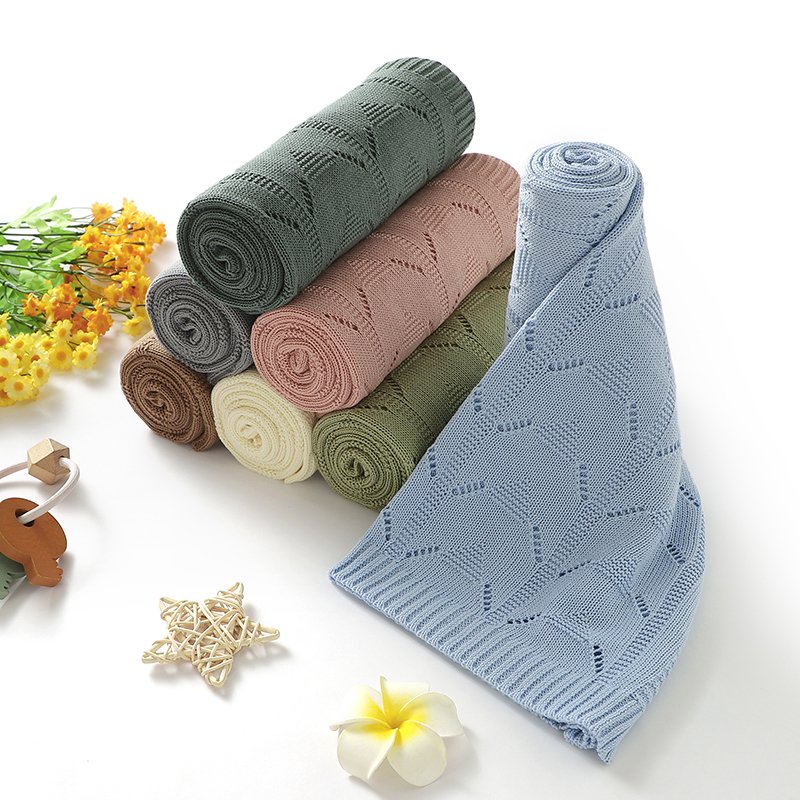 Solid Color Hollow Out Baby Swaddle Blanket Mimixiong