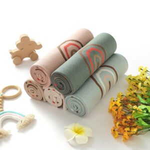Cotton Rainbow Pattern Baby Swaddle Knitted Blankets Mimixiong