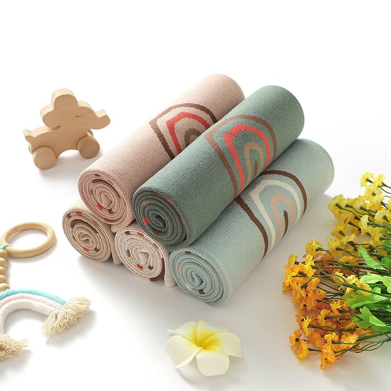 Cotton Rainbow Pattern Baby Swaddle Knitted Blankets Mimixiong