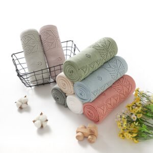 Pointelle Solid Color Newborn Baby Keepsake Knitted Blanket Mimixiong