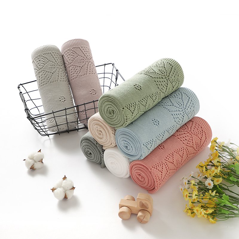Pointelle Solid Color Newborn Baby Keepsake Knitted Blanket Mimixiong