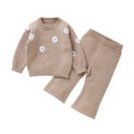 Soft Knitted Flower Pattern Baby Sweater & Pant Set Mimixiong