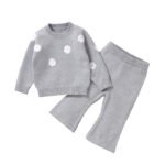 Soft Knitted Flower Pattern Baby Sweater & Pant Set Mimixiong