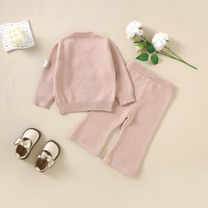 Soft Knitted Flower Pattern Baby Sweater & Pant Set Mimixiong