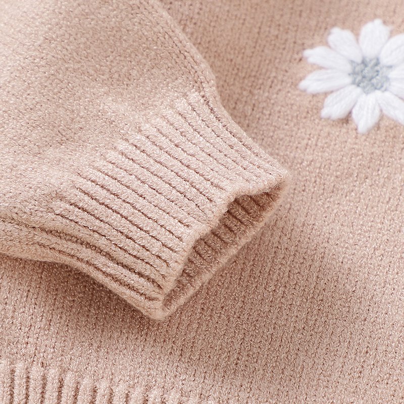 Soft Knitted Flower Pattern Baby Sweater & Pant Set Mimixiong