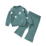 Soft Knitted Flower Pattern Baby Sweater & Pant Set Mimixiong