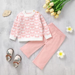 New Design Heart Pattern Baby Winter Set Pink Suit Mimixiong