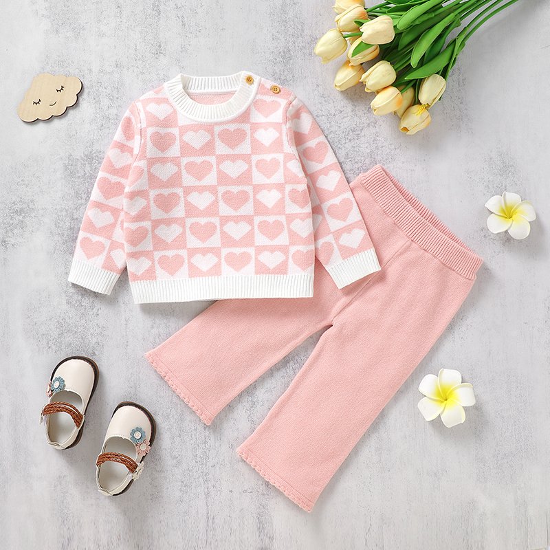 New Design Heart Pattern Baby Winter Set Pink Suit Mimixiong