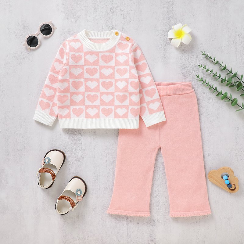New Design Heart Pattern Baby Winter Set Pink Suit Mimixiong