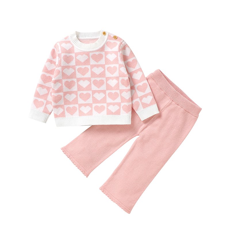 New Design Heart Pattern Baby Winter Set Pink Suit Mimixiong