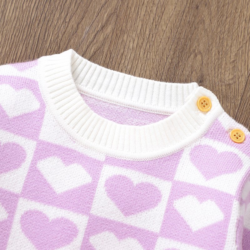 Love Heart Knitted Baby Sweater & Flared Pant Set Baby Clothing Mimixiong