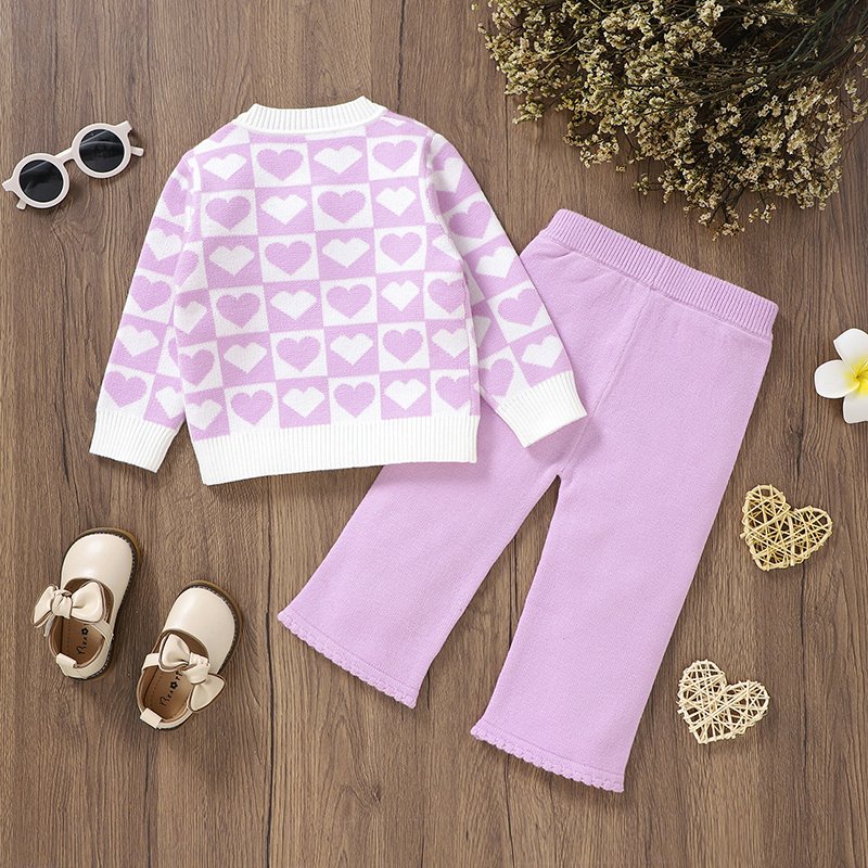 Love Heart Knitted Baby Sweater & Flared Pant Set Baby Clothing Mimixiong