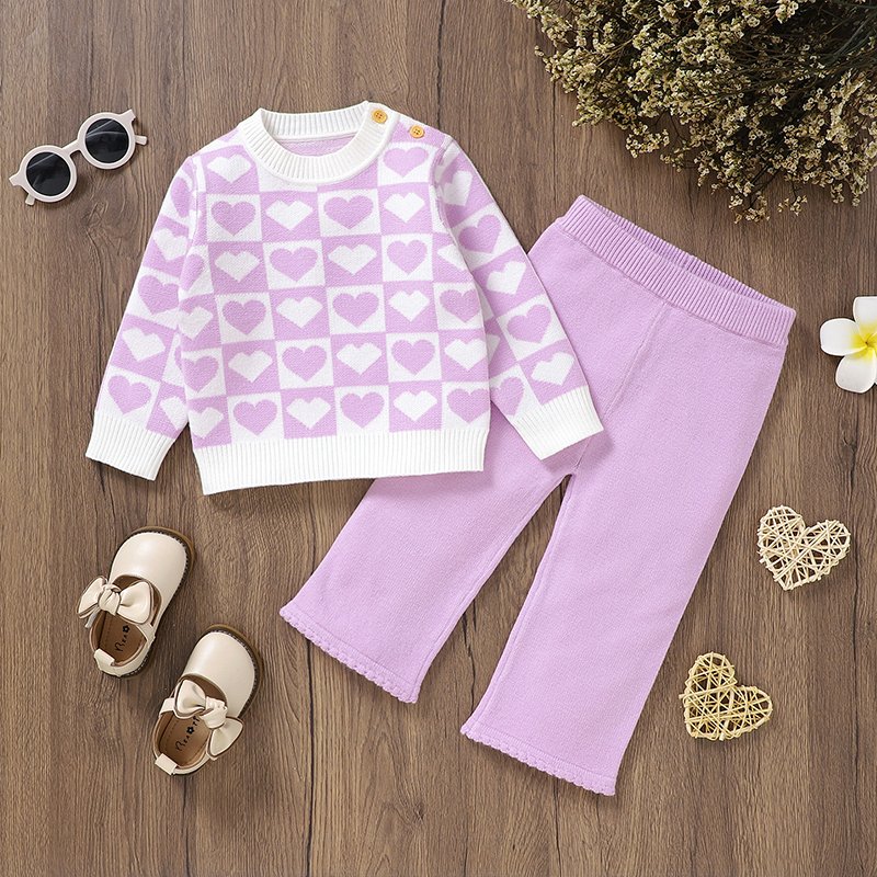 Love Heart Knitted Baby Sweater & Flared Pant Set Baby Clothing Mimixiong