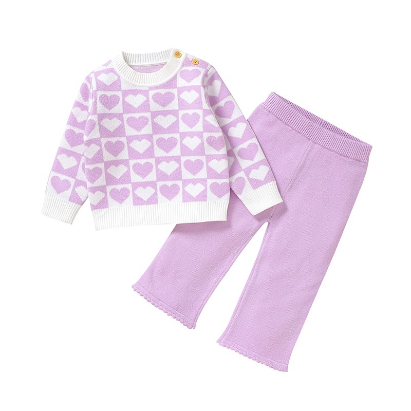 Love Heart Knitted Baby Sweater & Flared Pant Set Baby Clothing Mimixiong