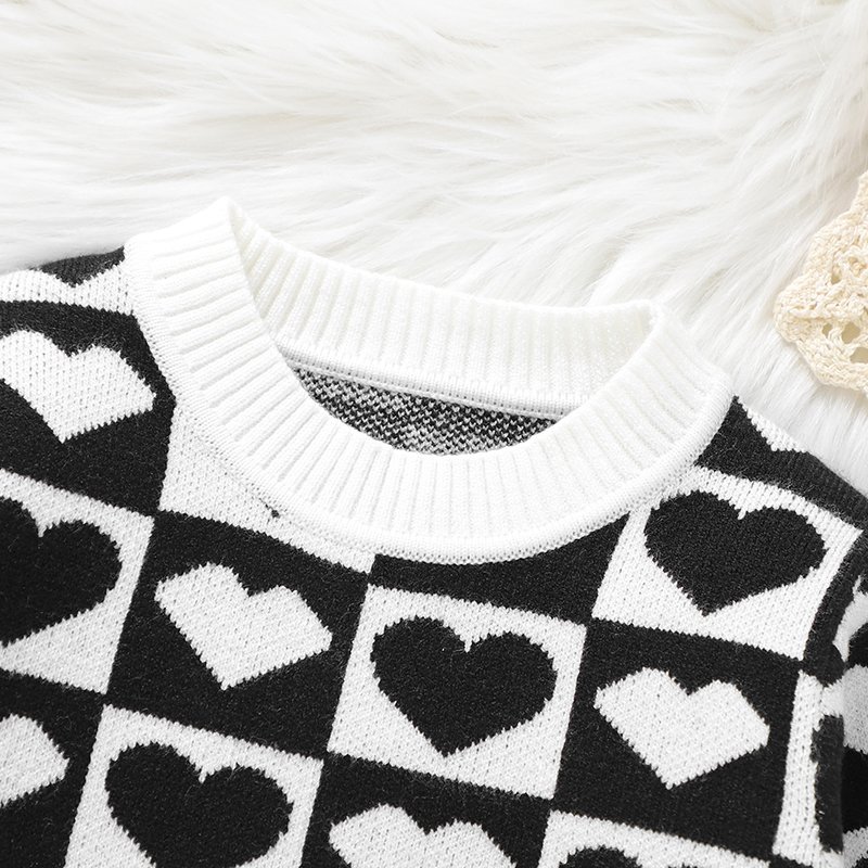 Two-Piece Baby Knitted Sweater & Pant Set Black White Design Mimixiong