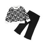 Two-Piece Baby Knitted Sweater & Pant Set Black White Design Mimixiong