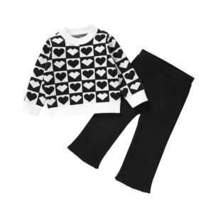 Two-Piece Baby Knitted Sweater & Pant Set Black White Design Mimixiong
