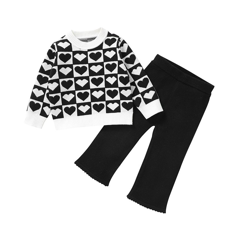 Two-Piece Baby Knitted Sweater & Pant Set Black White Design Mimixiong