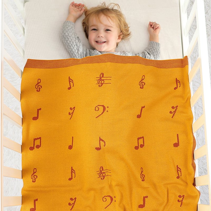 Knitted Musical Note Patterned  Baby Blankets Mimixiong