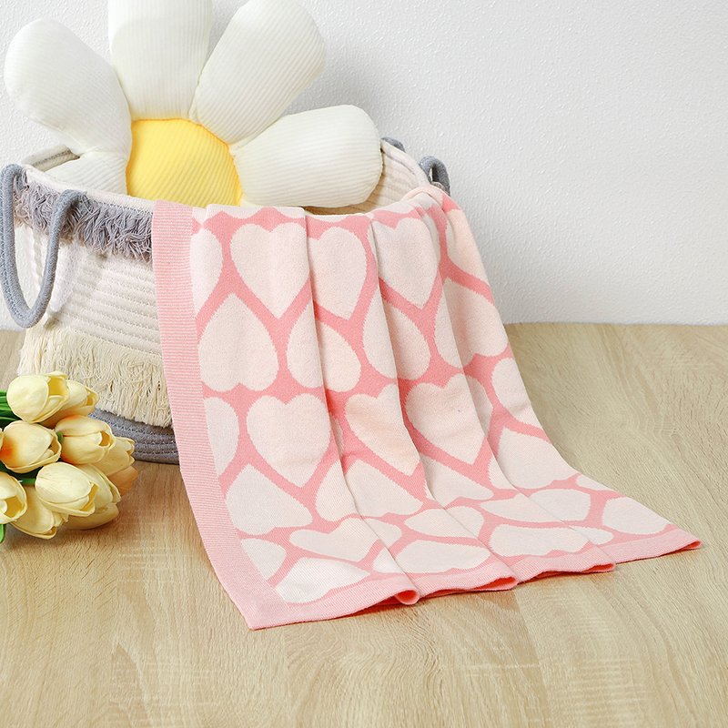 Heart Pattern Jacquard Baby Blanket for Newborns Mimixiong