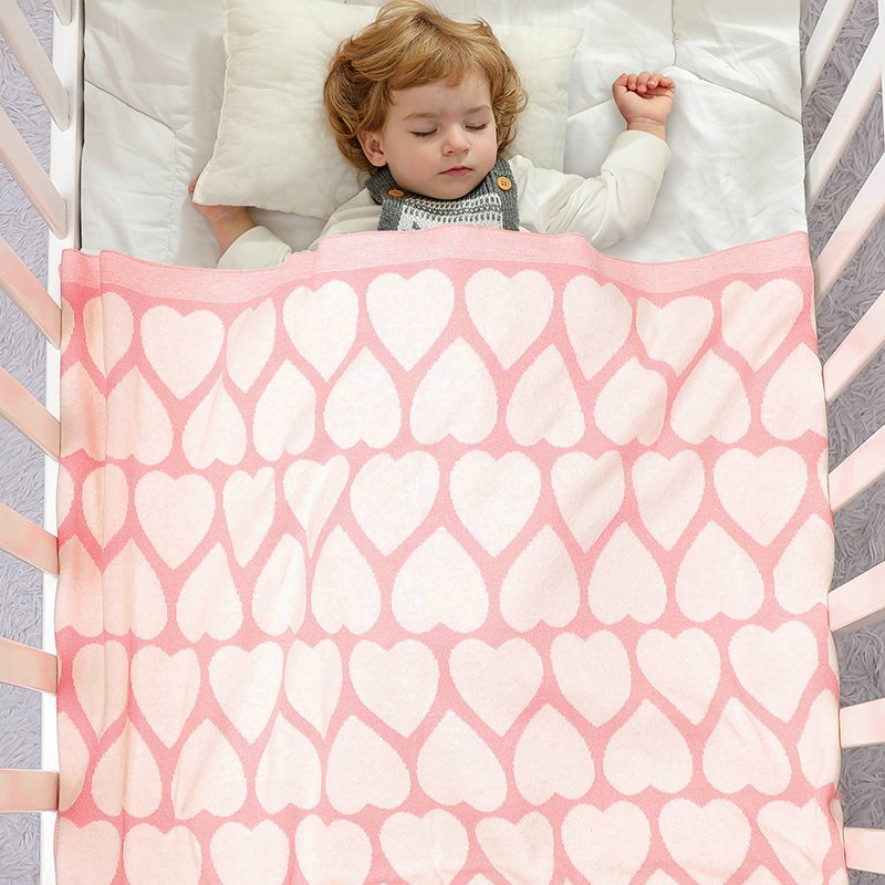 Heart Pattern Jacquard Baby Blanket for Newborns Mimixiong