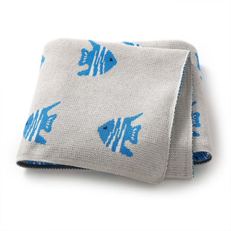 Fish Patterned Knitted Soft Cute Baby Blankets Mimixiong