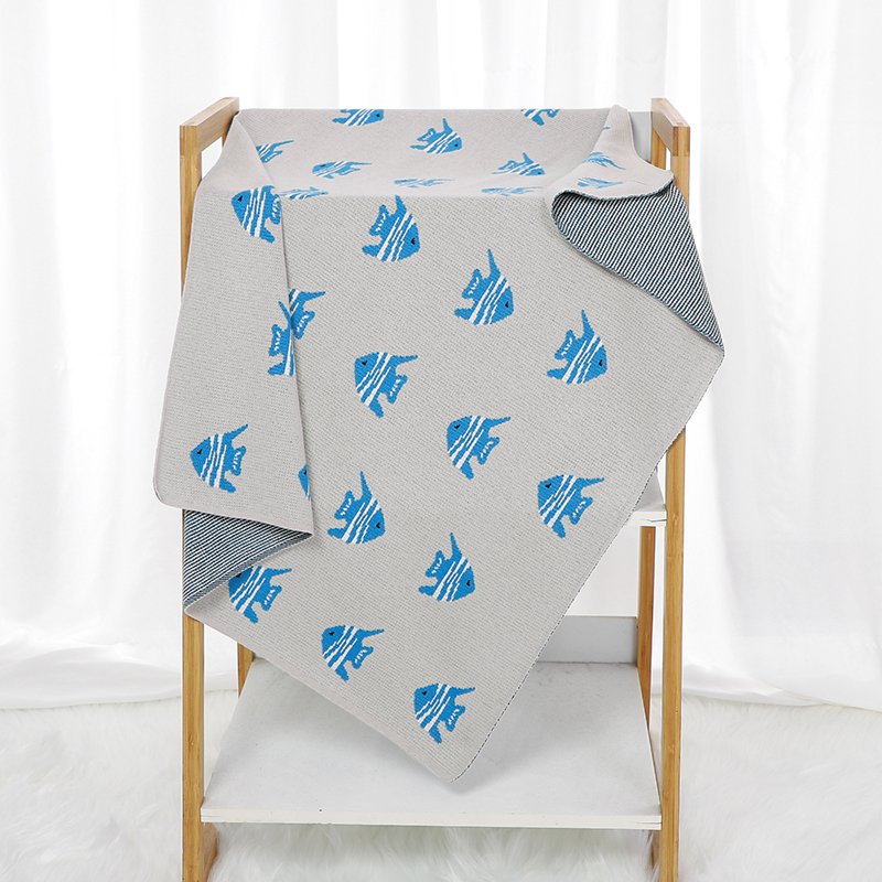Fish Patterned Knitted Soft Cute Baby Blankets Mimixiong