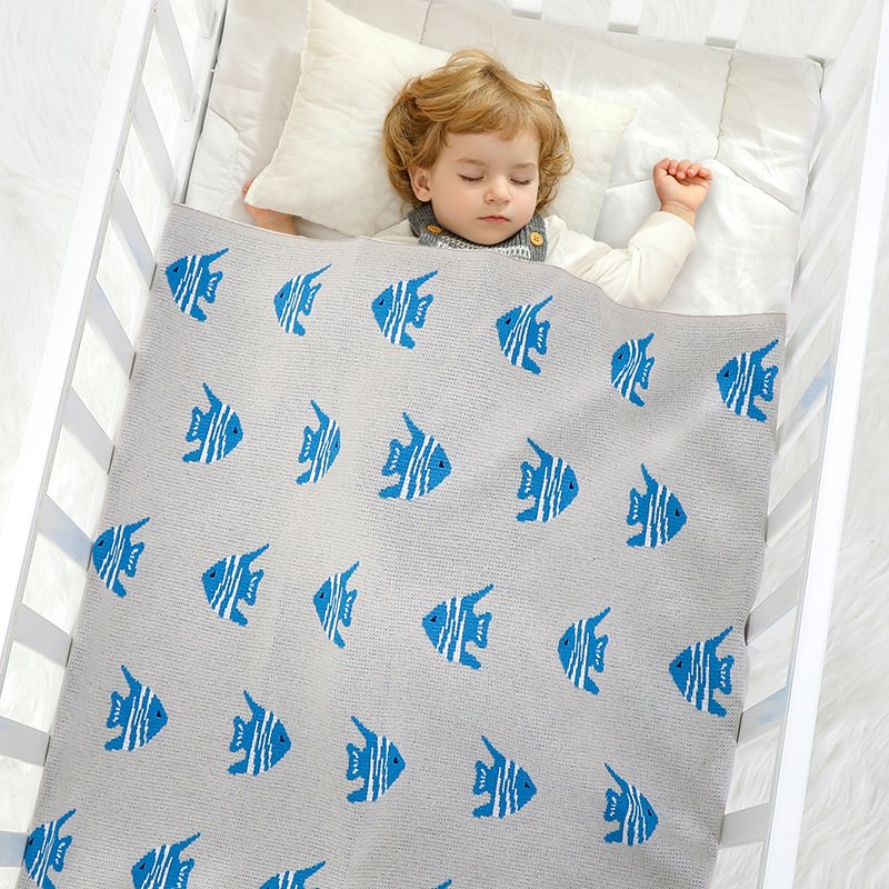 Fish Patterned Knitted Soft Cute Baby Blankets Mimixiong