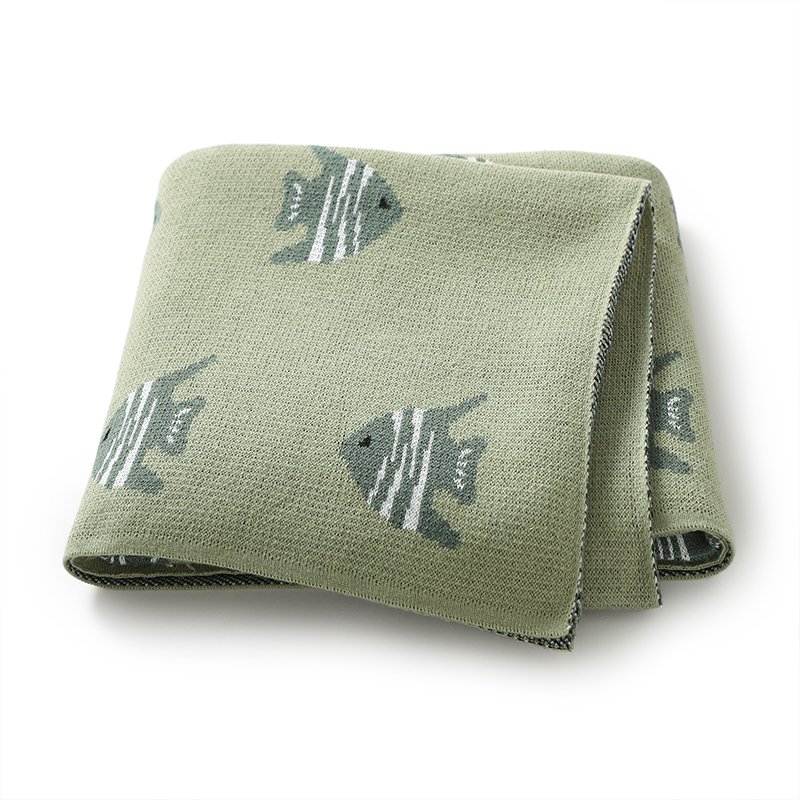 Fish Patterned Knitted Soft Cute Baby Blankets Mimixiong