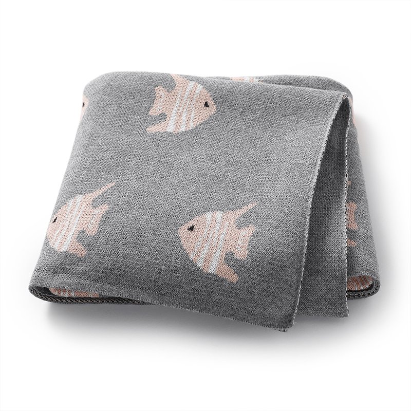 Fish Patterned Knitted Soft Cute Baby Blankets Mimixiong