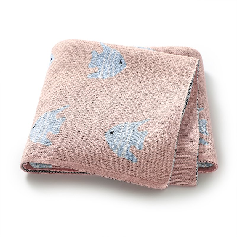 Fish Patterned Knitted Soft Cute Baby Blankets Mimixiong
