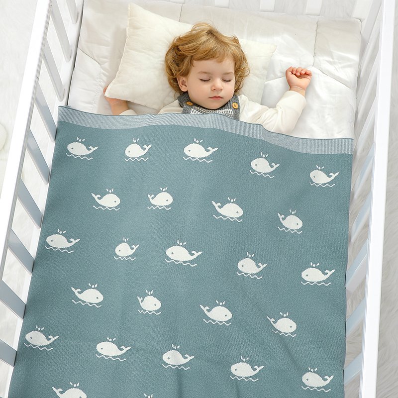 Cute Whale Pattern Knitted Baby Wrap Blanket Mimixiong