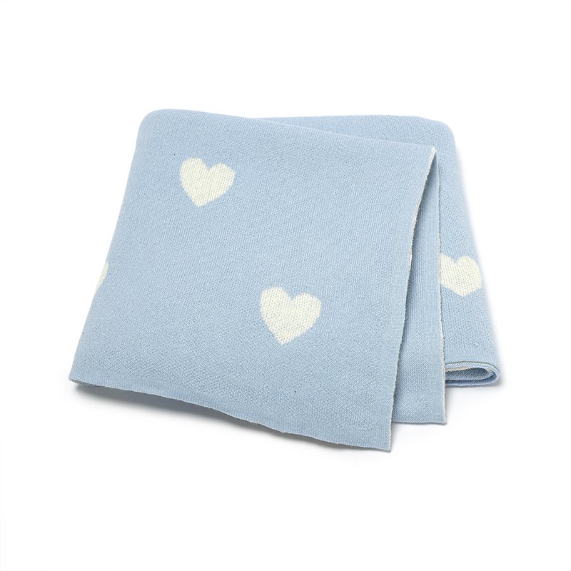 Cotton Knitted Hearts Pattern Baby Blankets Mimixiong