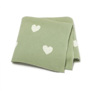 Cotton Knitted Hearts Pattern Baby Blankets Mimixiong