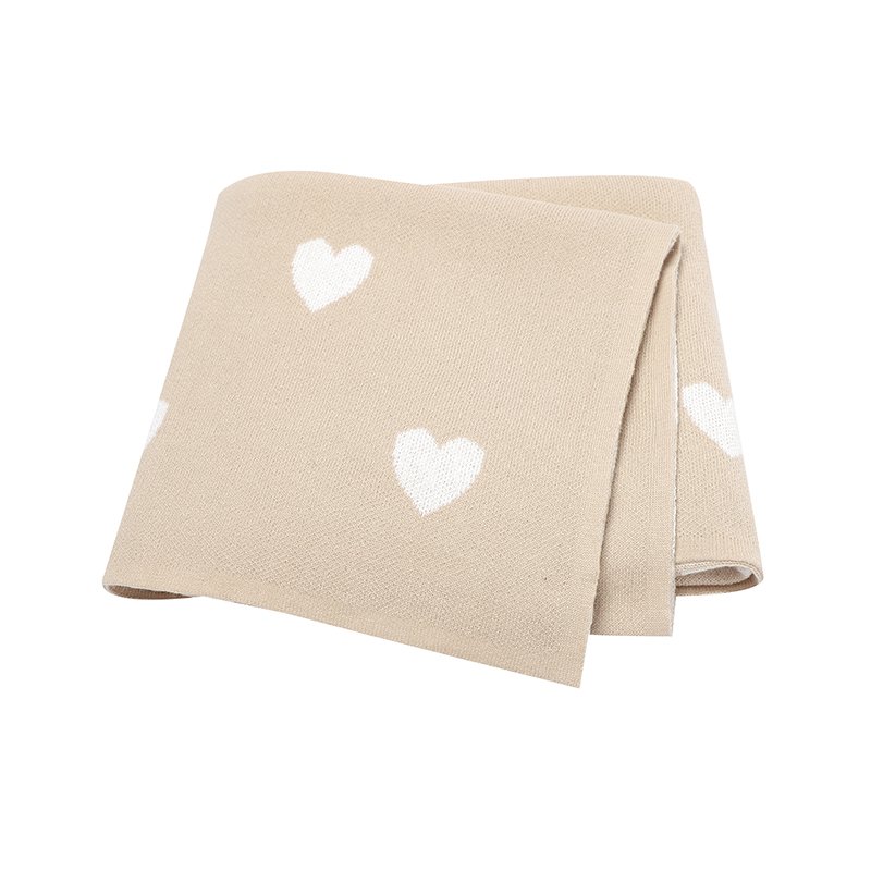 Cotton Knitted Hearts Pattern Baby Blankets Mimixiong