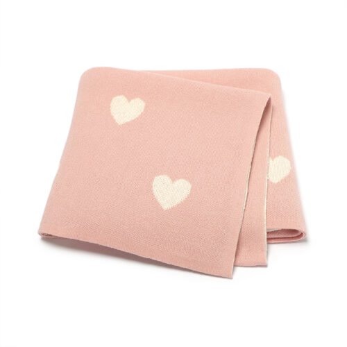 Cotton Knitted Hearts Pattern Baby Blankets Mimixiong