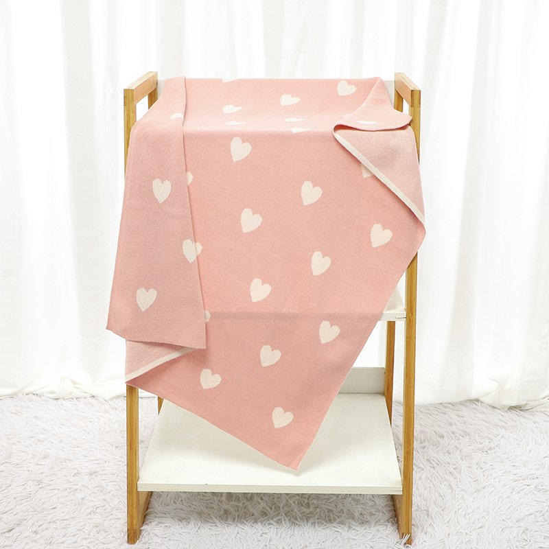 Cotton Knitted Hearts Pattern Baby Blankets Mimixiong