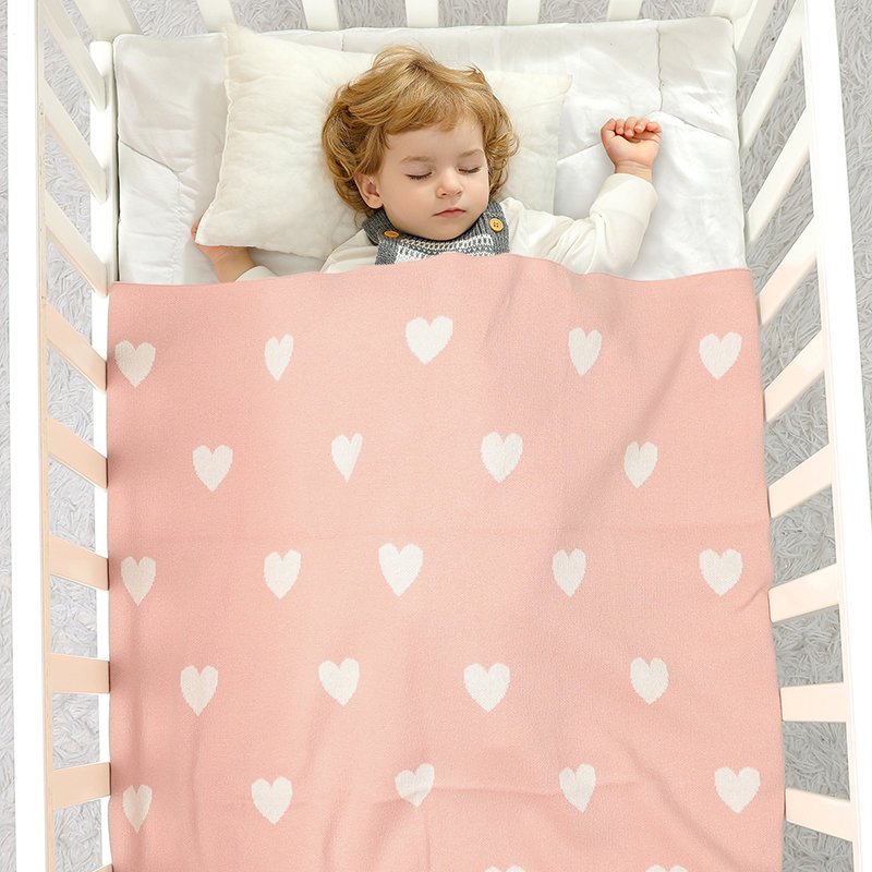 Cotton Knitted Hearts Pattern Baby Blankets Mimixiong