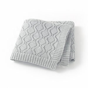 Knitted Solid Soft Cotton Pointelle Swaddling Blankets Mimixiong