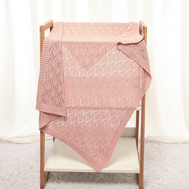 Knitted Solid Soft Cotton Pointelle Swaddling Blankets Mimixiong