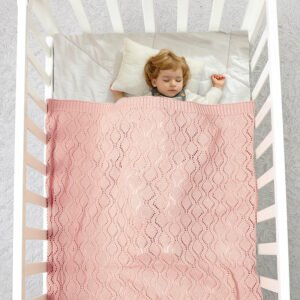 Knitted Solid Soft Cotton Pointelle Swaddling Blankets Mimixiong